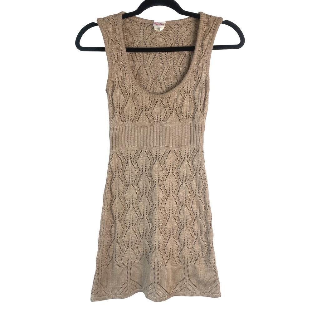 Y2K Crochet Mini Dress S Tan Beach Resortwear Clubwear Great American Sportswear